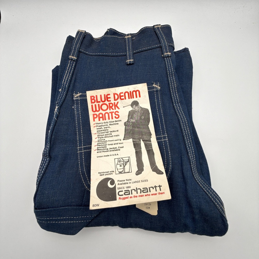 Vintage 70s 80s Carhartt Blue Denim Work Pants 24X34 80W NWT NOS USA
